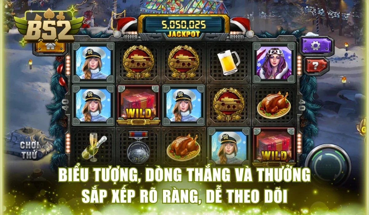 Biểu tượng, dòng thắng và thưởng sắp xếp rõ ràng, dễ theo dõi